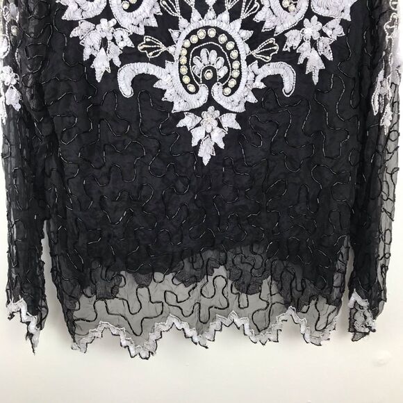 Vintage‎ sequin beaded silk blouse - Picture 2 of 4
